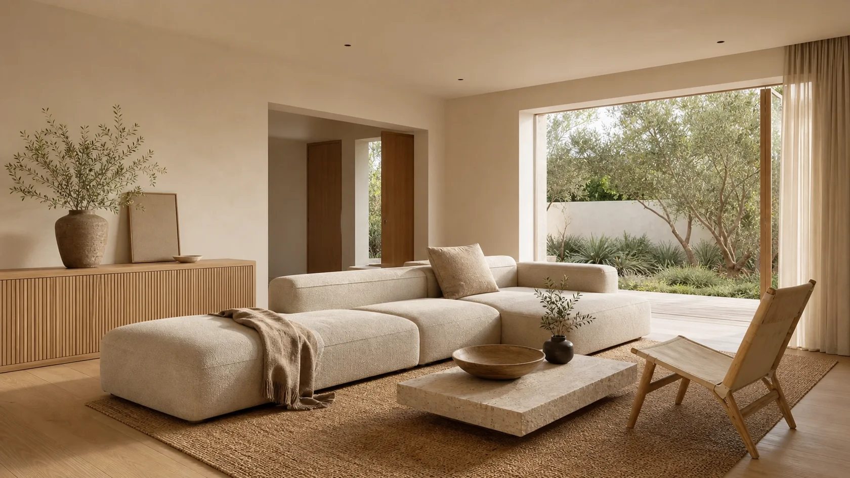 Garden Warm Minimalist Living Room
