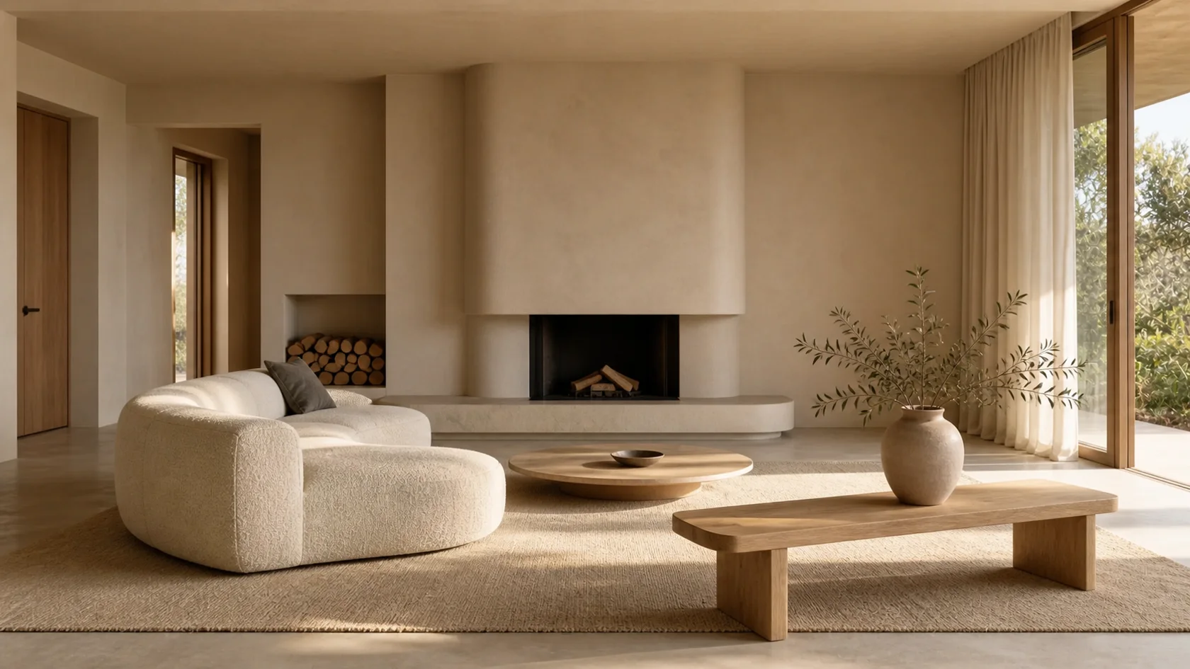 Plaster Hearth Warm Minimalist Living Room