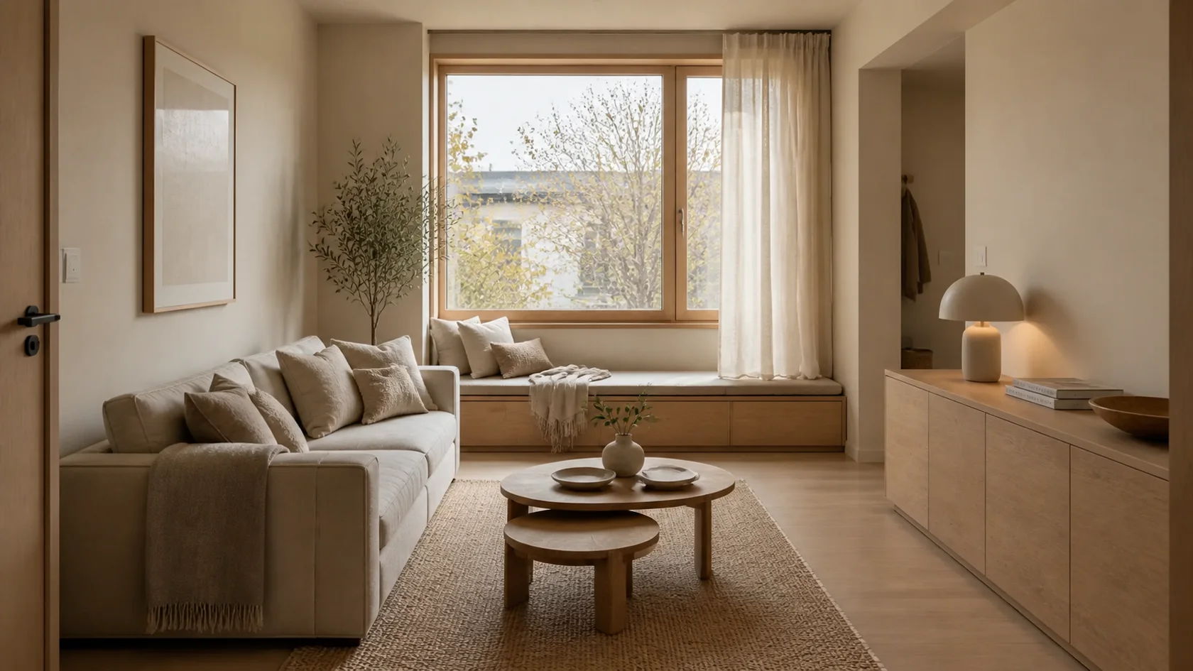 Window Seat Warm Minimalist Living Room